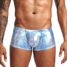 Load image into Gallery viewer, Sheen Holographic Swimsuit Hipster Trunks for men metallic blue