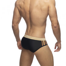 Load image into Gallery viewer, Kuma Swim Trunks with Side Stripes in black