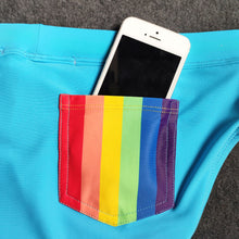 Load image into Gallery viewer, Pride Month Edition Swim Trunks with Rainbow Flag Speedos sky blue