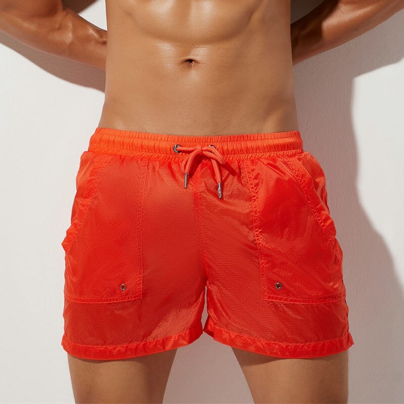 Tulum Transparent Swimwear Sheer Swimming Shorts Men  - Coral Red