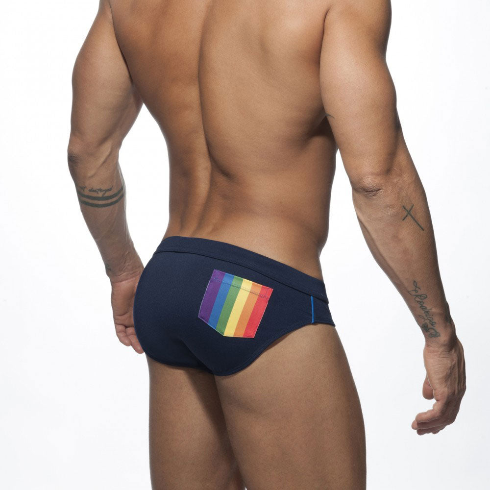 Pride Month Edition Swim Trunks with Rainbow Flag Speedos dark blue