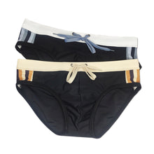 Load image into Gallery viewer, Kuma Swim Trunks with Side Stripes in black