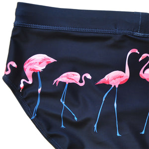 Miami Swim Trunks Briefs with Flamingo Dark Blue
