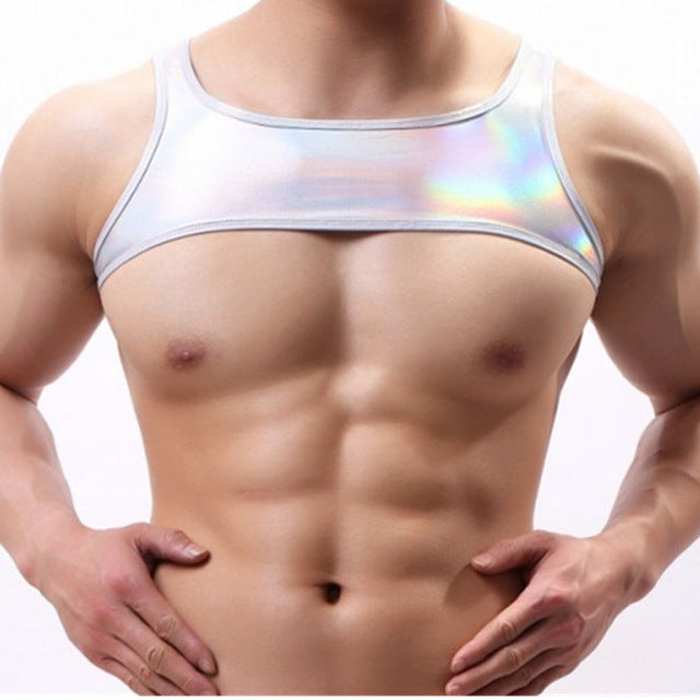 Metallic Hologram Harness Top for Pride and Party Silver