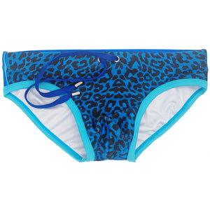 Cancun Mens Speedo Briefs Leopard Print Low Rise with Pad Blue