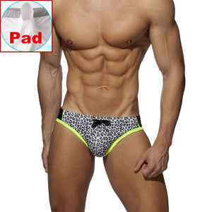Cancun Mens Speedo Briefs Leopard Print Low Rise with Pad Grey