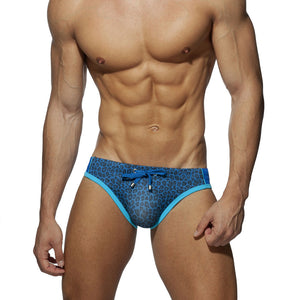 Cancun Mens Speedo Briefs Leopard Print Low Rise with Pad Blue