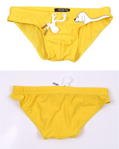 Amsterdam Swim Briefs with Drawstring and Doggy Print yellow