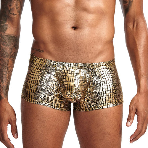 Sheen Holographic Swimsuit Hipster Trunks for men metallic gold