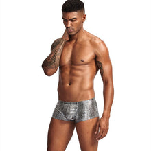 Load image into Gallery viewer, Sheen Holographic Swimsuit Hipster Trunks for men metallic silver