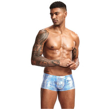 Load image into Gallery viewer, Sheen Holographic Swimsuit Hipster Trunks for men metallic blue